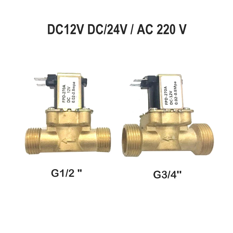 G1/2 'латунный нормально закрытый воздушный Соленоидный клапан N/C 12v 24v 220v G3/4 ''водный воздушный Впускной переключатель потока для солнечного водонагревателя клапан