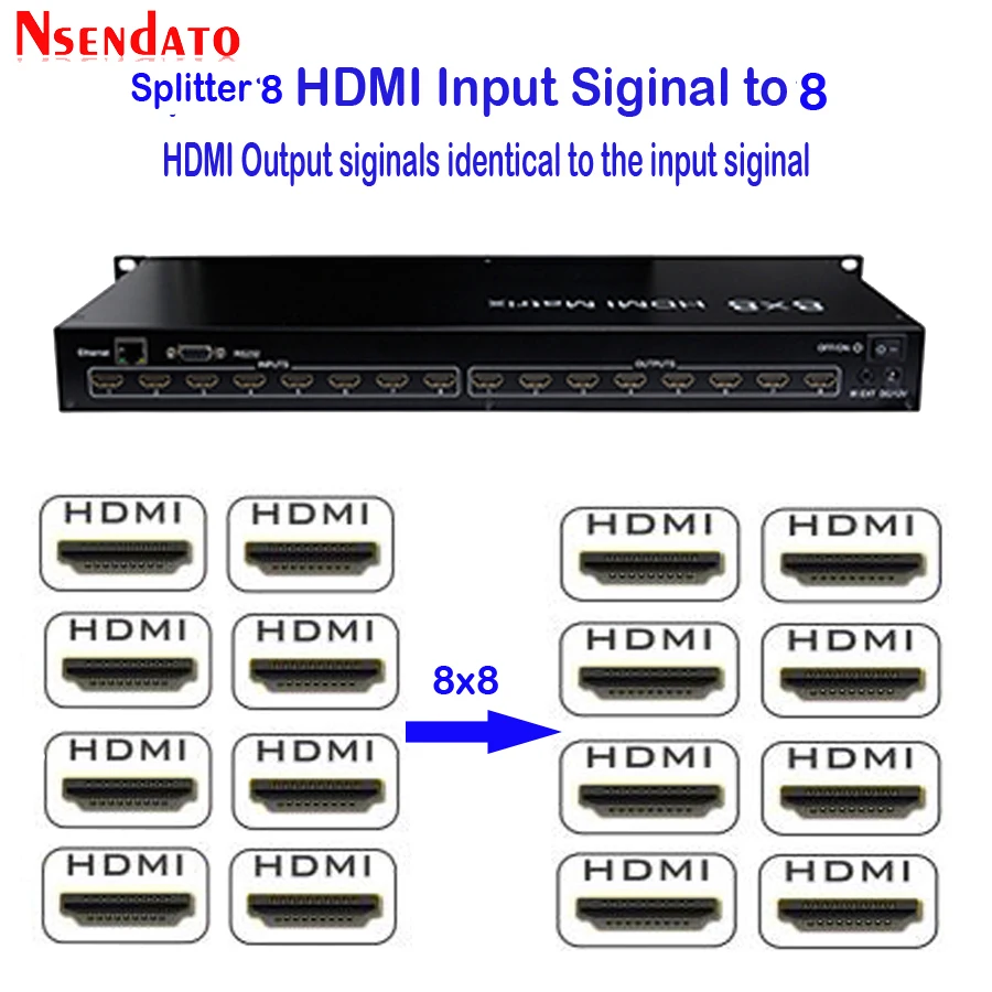 Full HD 3D 8X8 HDMI 1,3 матрица с RS232/адаптер для lan-порта 8 в 8 Выход HDMI матричный переключатель с ИК-пультом дистанционного Управление для HDTV монитор