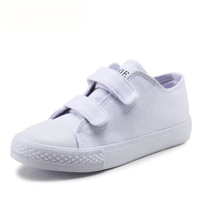 SKOEX/детская обувь ярких цветов; парусиновые кроссовки для мальчиков и девочек; детская обувь; дышащие кроссовки на липучке; повседневная обувь на плоской подошве - Цвет: Белый