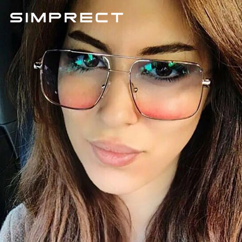 

SIMPRECT Big Square Sunglasses Women 2019 Fashion Gradient High Quality Metal Sun Glasses Retro Brand Designer Lunette De Soleil