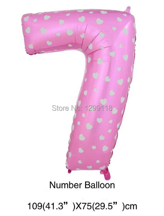 

40 inch Large Pink Blue Dot Number Foil Balloons Digatal 7 Helium Balloon Number 7 inflatable Balloons