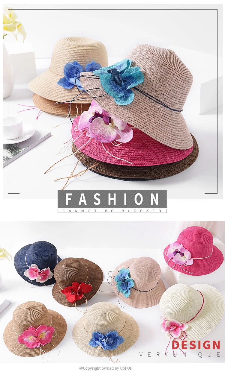 USPOP Новая Летняя женская соломенная шляпа с цветком, Повседневная пляжная шляпа с широкими полями, летняя соломенная Кепка