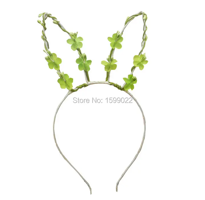 

Cute Rabbit Rar Headband for Children Kids Women Cosplay Ear Hair Ornament Green Flower Rattan Crown Animal Forest Party