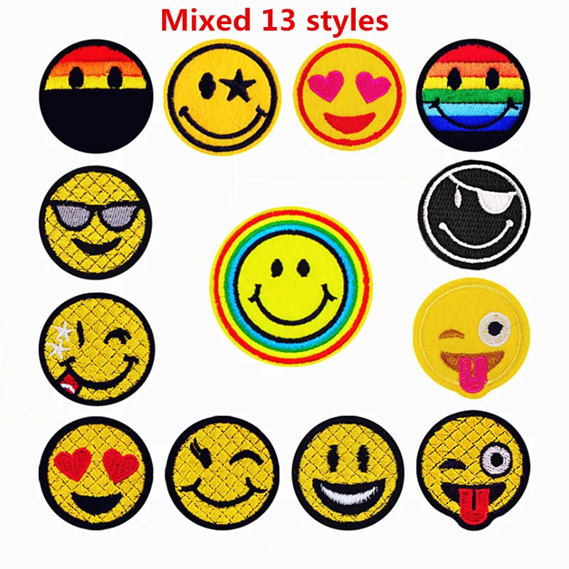 Mixed 13 Styles Emoji Smile Embroidered Patches Iron on Patch Applique