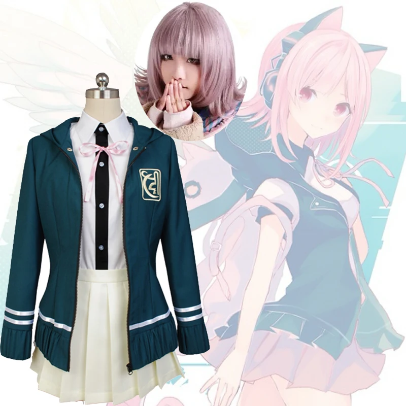 

HOT! Super DanganRonpa 2 Chiaki Nanami Cosplay Costumes Jacket Shirt Skirt Tie Custom Made For Women Girls Halloween Fancy Dress