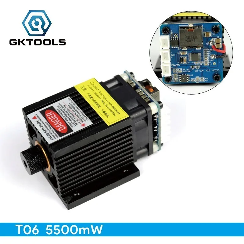 

GKTOOLS 5500mw Powerful 445nm Blue Laser Module Head Adjustable Focus 12V DC TTL PWM DIY Engraver Engraving Machine Industrial