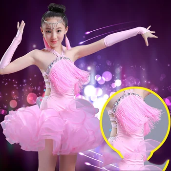 

Classical Latin Dance Dress Children More Color Plus Size Dresses Schoolgirl Cha Cha/Rumba/Samba/Ballroom Dancing Garment Q11120