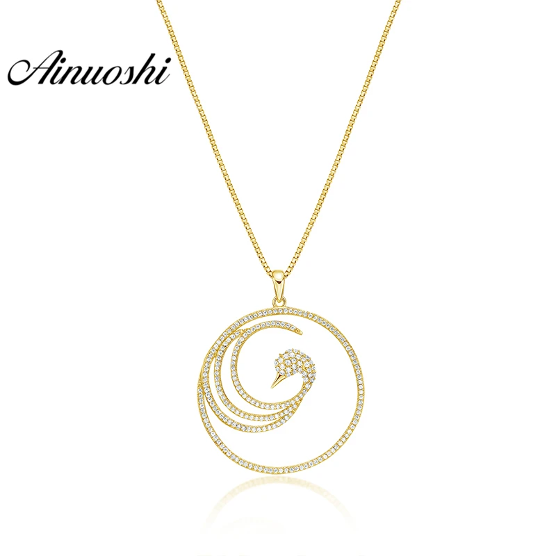 

AINUOSHI 10K Solid Yellow Gold Pendant Swan Pendant SONA Diamond Women Men Jewelry Exquisite Twisted Lines 1.6g Separate Pendant