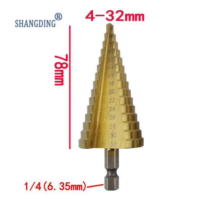 Hex Titanium Step Cone Drill Bit Hole Cutter 4-32MM HSS4241 For Sheet Metal Tool