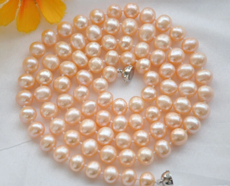 

FREE SHIPPING Z5830 REAL A++ 32" 10mm pink round freshwater cultured pearl necklace