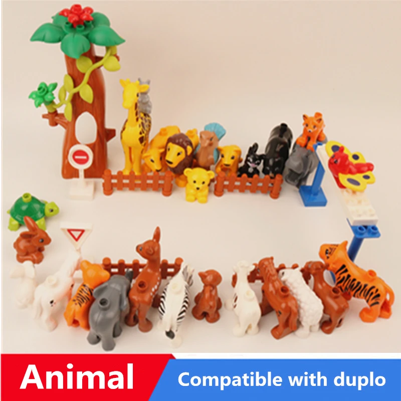 

Big Size Diy Building Blocks Jungle Animals Tortoise Hare Racing Accessories Compatible With Duploed Toys For Children Kids Gift