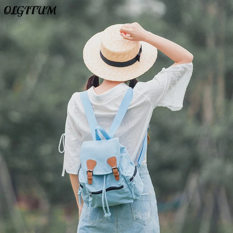 

2019 New Canvas Korean Drawstring Small Fresh Casual Ladies Backpack Travel Simple Small Backpack Student Schoolbag Multi-pocket