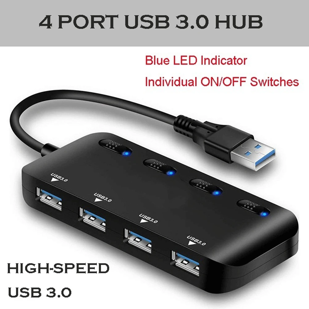 4-Порты и разъёмы USB 3,0 концентратор с индивидуальным светодиодный Мощность переключатели Портативный центр данных разветвитель USB хаб для телефона PC компьютер аксессуары