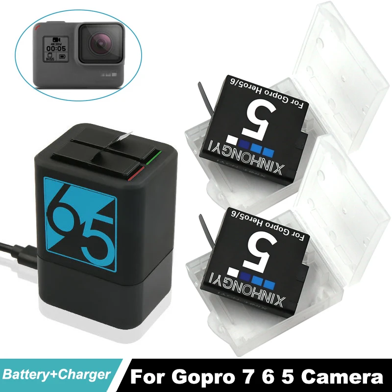 

2x Hero7 1600mAh Rechargeable Battery + Go Pro Hero5 usb Dual Bateria Charger For GoPro 5 Black Hero6 Action Camera Accessories