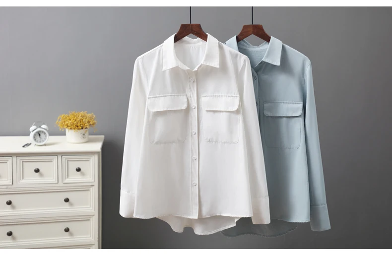 Новинка осени, женская шифоновая блузка с карманами и Офисная женская элегантная однотонная Свободная рубашка, верхняя одежда, топы