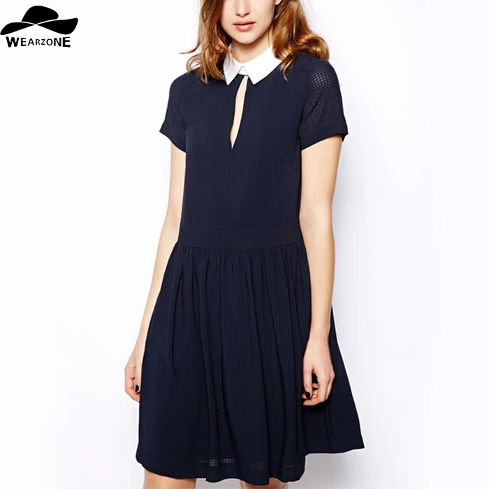 Fashion Dressed vrouwen Summer overalls hollow cloth Women chiffon Elegant Peter Pan collar dress