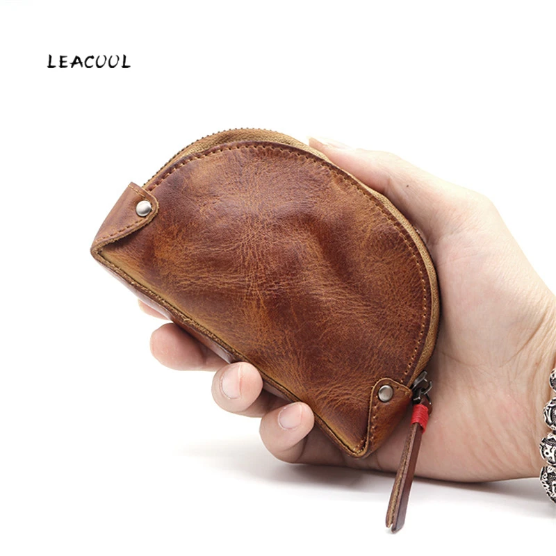 

LEACOOL Genuine Cow Leather Coin Purse Mini Small Wallet Female Real Cow Leather Vintage Design Individuation Men Women Coin Bag
