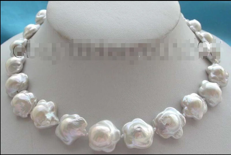 

FREE SHIPPING Natural 16mm White Reborn Keshi Flower Pearl Necklace!