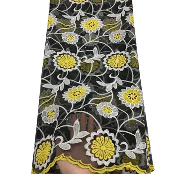 

2019 High Quality African Lace Fabric Yellow French Net Embroidery Tulle Lace Fabric For Nigerian Wedding Party Dress