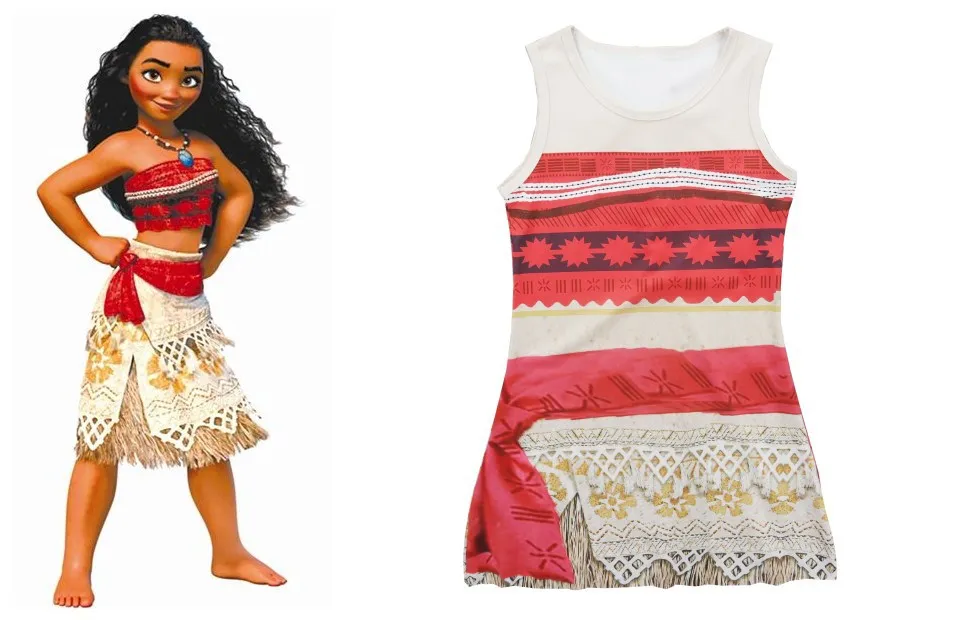 

2018 Beach Summer Moana Dress Girls Adventure Outfit Moana Costumes Dresses Kids Party Princess Cosplay Children Fantasy wig