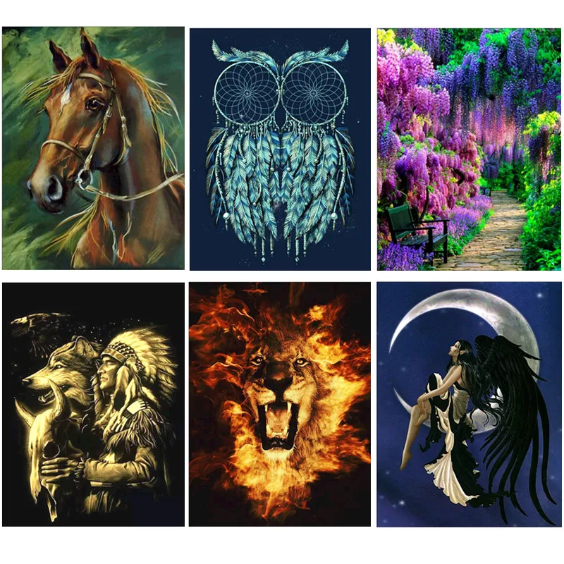 Diamond Embroidered Diy DIY Painted Wolf and Lion Mosaic Full Rhinestone Cross Stitch Animal Decoration | Дом и сад