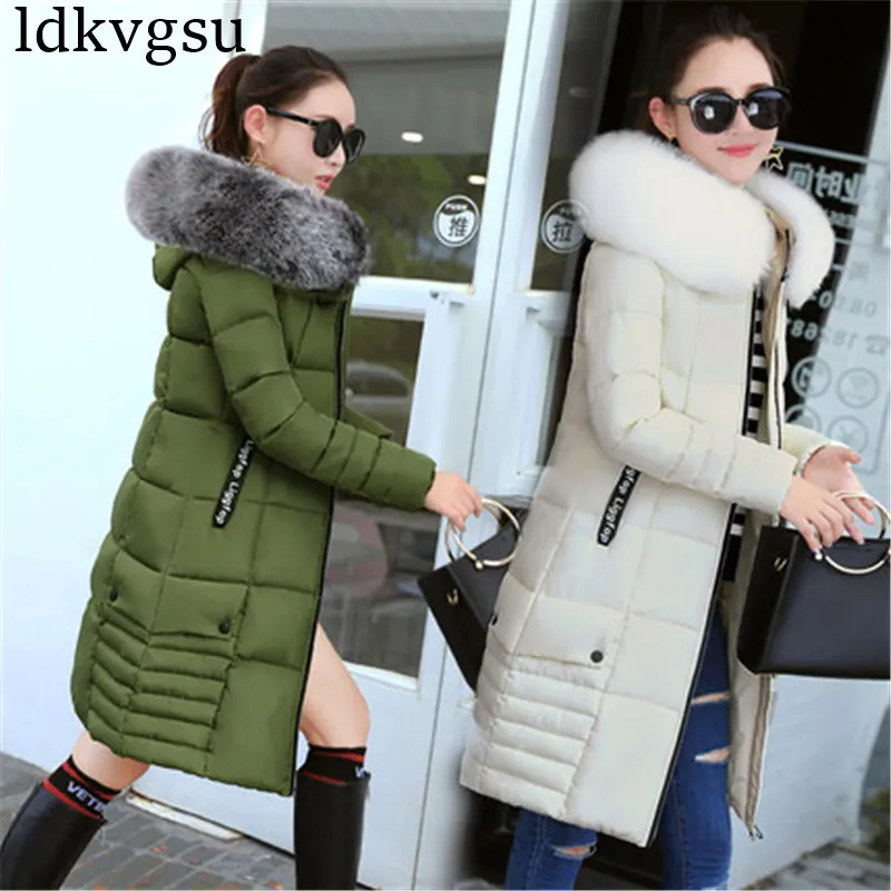 Goede 2019 Vrouwen Winter Jassen Down Katoenen Kapmantel Plus Size Parka Mujer Jassen Lange Jas Mode Vrouwelijke bontkraag Jassen a1297