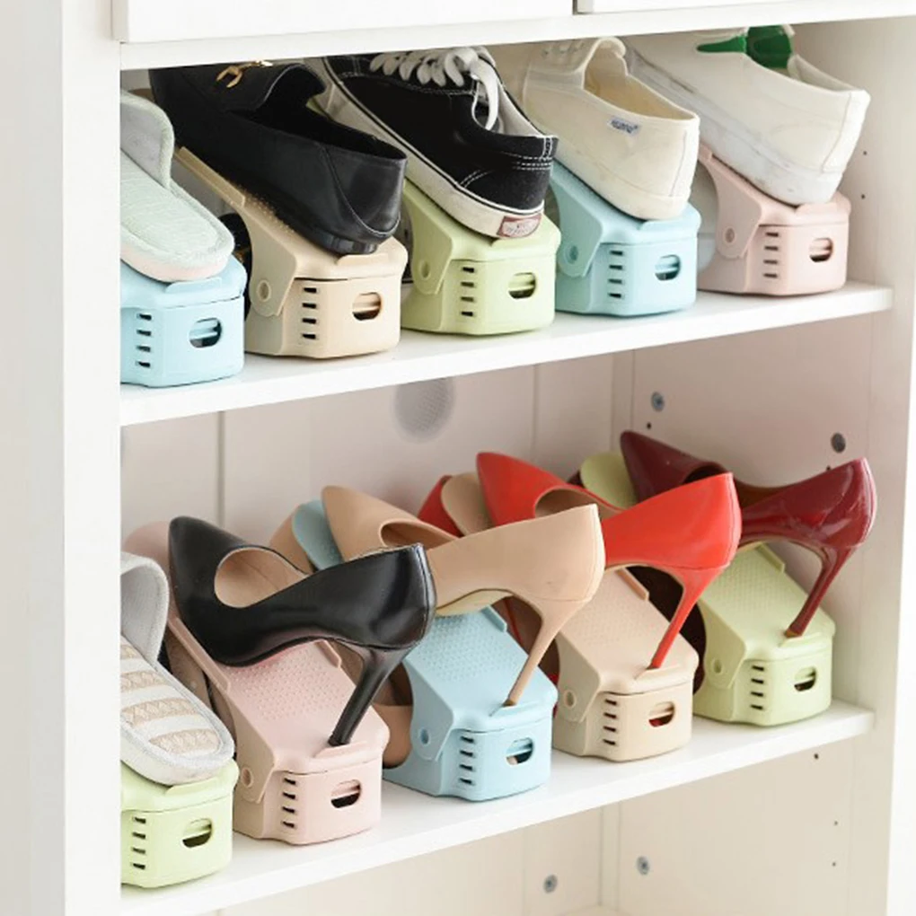 

8pcs Plastic Shoe Slots Space Saver Adjustable Closet Organizer Double Storage DIY Rack Holder
