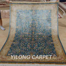 Yilong 4.5 'x6. 5' Hereke шелковый ковер синий ручной Изысканный Бирюзовый коврик(0161