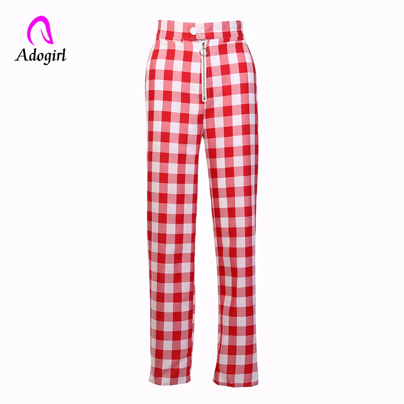 Adogirl Zipper Front Wide Band Waist Wide Leg Pants 2019 Blue Vintage Chess Plaid Loose Pants High Waist Women Flared Trousers Adogirl Zipper Front Wide Band Waist Wide Leg Pants 2019 Blue Vintage Chess Plaid Loose Pants High Waist Women Flared Trousers