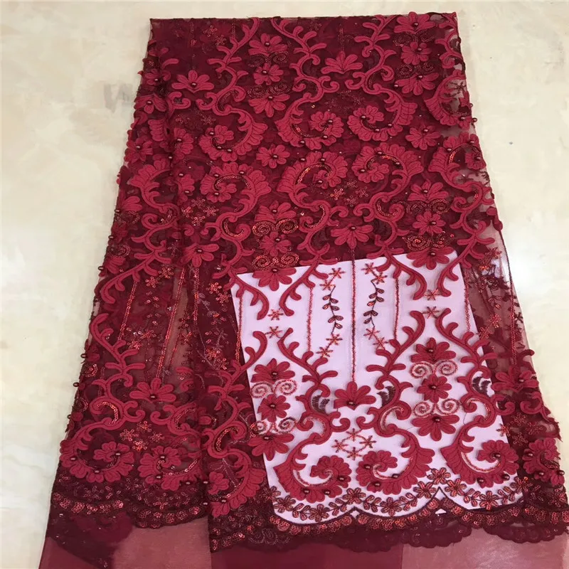 

Nigerian lace fabric for bride dresses high quality french embroidered tulle lace with beads 5yards/lot xc-2581