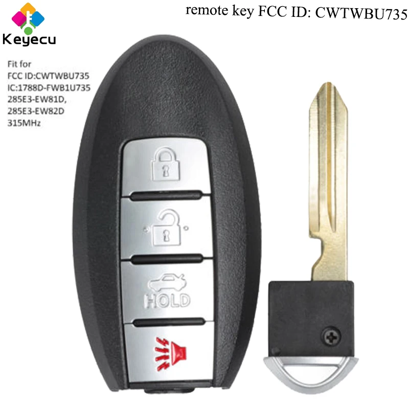 

KEYECU Keyless Entry Smart Remote Control Car Key - 315MHz - FOB for Nissan Maxima 2007-2008 Sentra 2007-2012 FCC ID: CWTWBU735