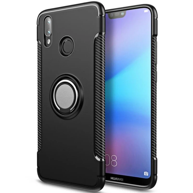 

For Huawei P20 Lite Case Car Holder Stand Magnetic Suction Finger Ring PC+TPU Matte Case For Huawei P20 Pro P 20 Armor Cover