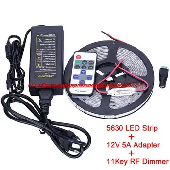 

Decoration Flexiable Waterproof 5m 300 leds led strip 5630 light 12V Warm white Pure white + 12V 5A Adapter + 11Key RF Dimmer