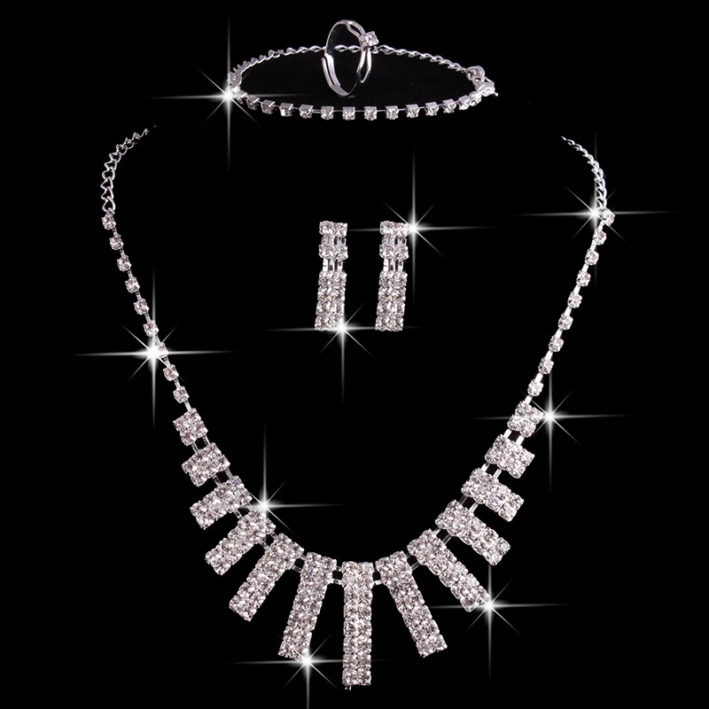 NIUYITID Bridal Jewelry Four Pieces Sets Of Wedding Crystal Rhinestone Jewelry For Women Female Party Jewellery (8)