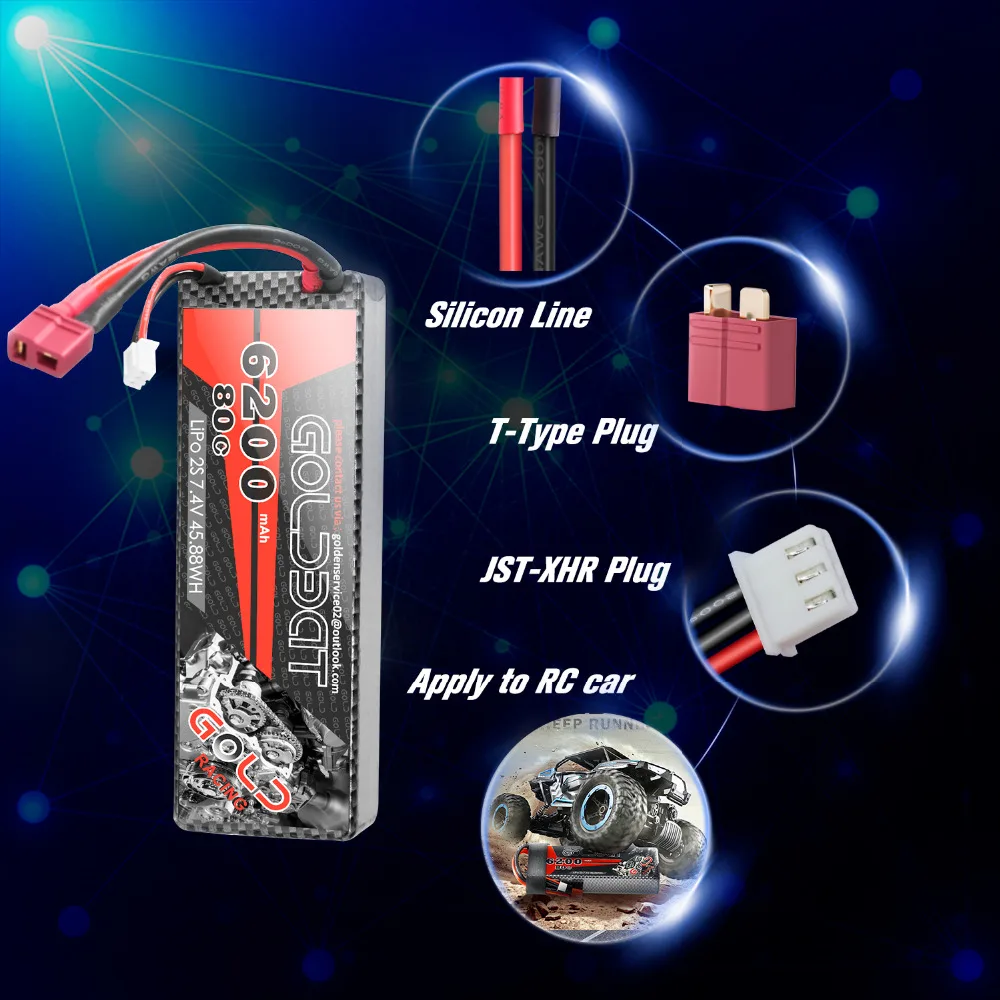 Аккумулятор GOLDBAT Lipo 2 шт. 7 4 В 2S 80C 6200 мАч|Детали и аксессуары| |