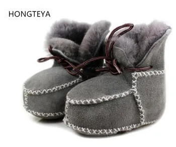 

HONGTEYA New arrived Australia Wool Winter warm shoes fur Girls Boys baby Genuine Leather baby PU leather boots