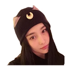 Кот Полумесяца ухо шляпа Сейлор Мун женские вязаные Шапки прекрасные женские трикотажные Шапки девушка Трикотажные шапки для женщин