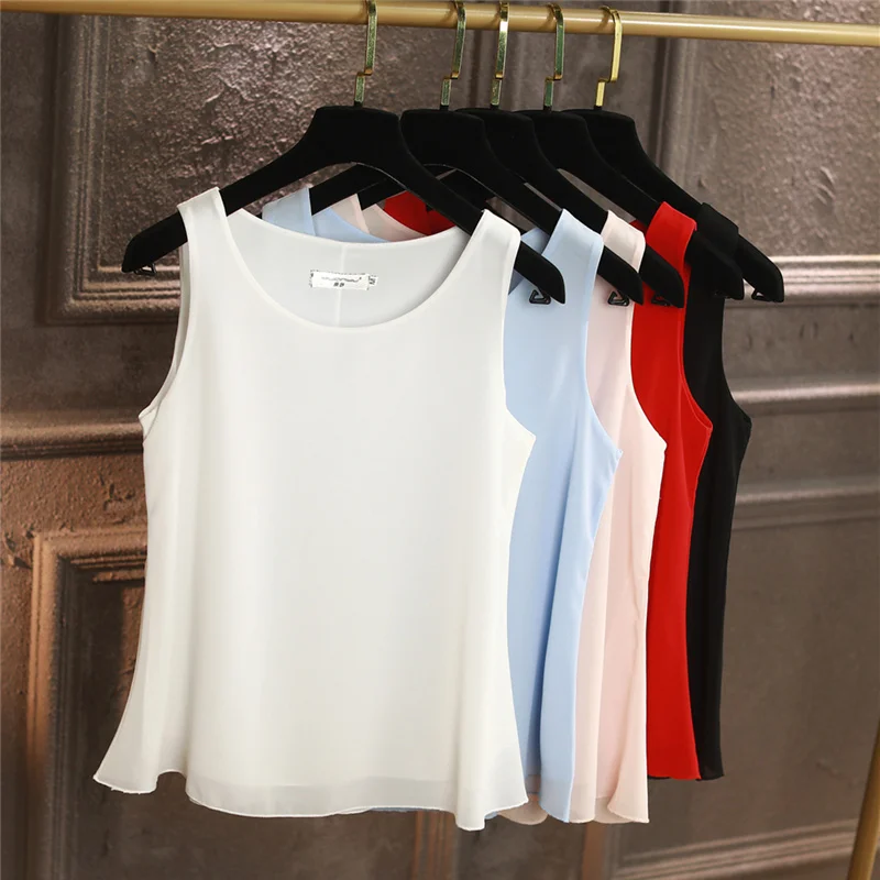 Spring New arrival Women Chiffon Blouse 2020 Summer Beach Loose sleeveless Casual Blouse O-Neck Oversized Female Fat Tops - 33017410977