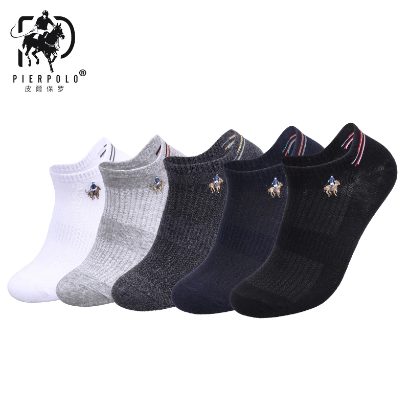 

5 Pairs Brand PIER POLO Summer Invisible Men's Ankle Socks No Show Casual Cotton Socks Slippers Shallow Mouth Short Male Socks