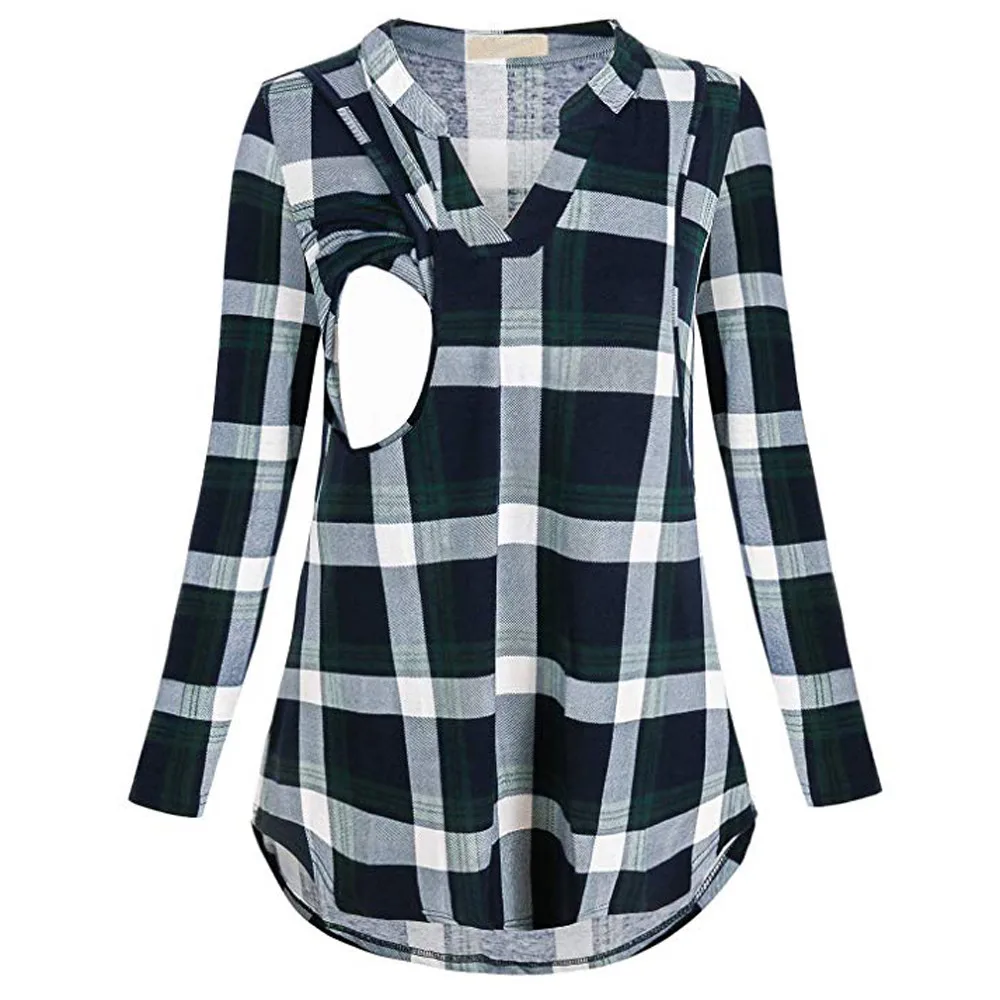 

Maternity Clothes 2018 Women Maternity Breastfeeding Tee Nursing Tops Lattic Print Long Sleeve Striped shirt Plus Size Blouse G