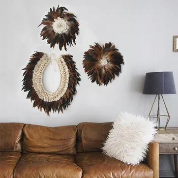 

Macrame wall hanging Hand-woven feather decorative mirror original design decorative wall hanging home serape tapestry