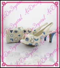 Aidocrystal 2016 Summer sexy Lady Evening slingback Shoe and Bag Set with big diamond