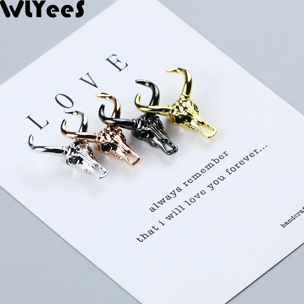WLYeeS 4 шт. Подвески с головой коровы черный циркон очаровательные медные бусины