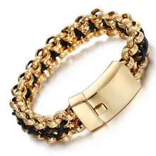 23 см* 20 мм тяжелые мужские 316L ювелирные изделия из нержавеющей стали золото посеребренный двойной ручной кожаный браслет-обруч для мужчин