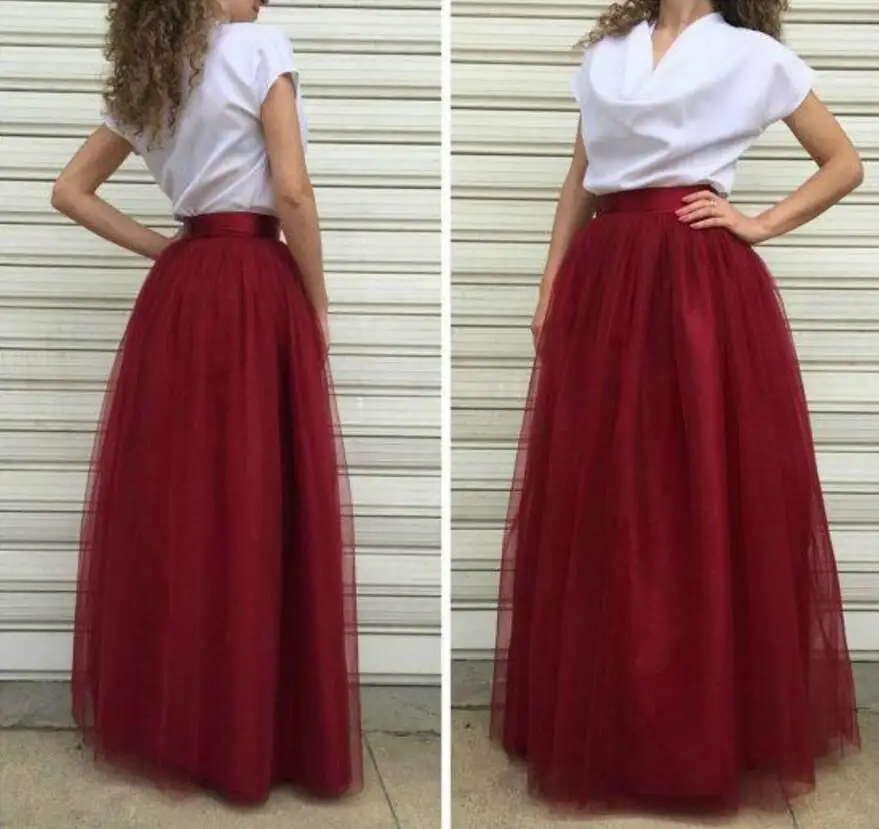 burgundy tulle maxi skirt