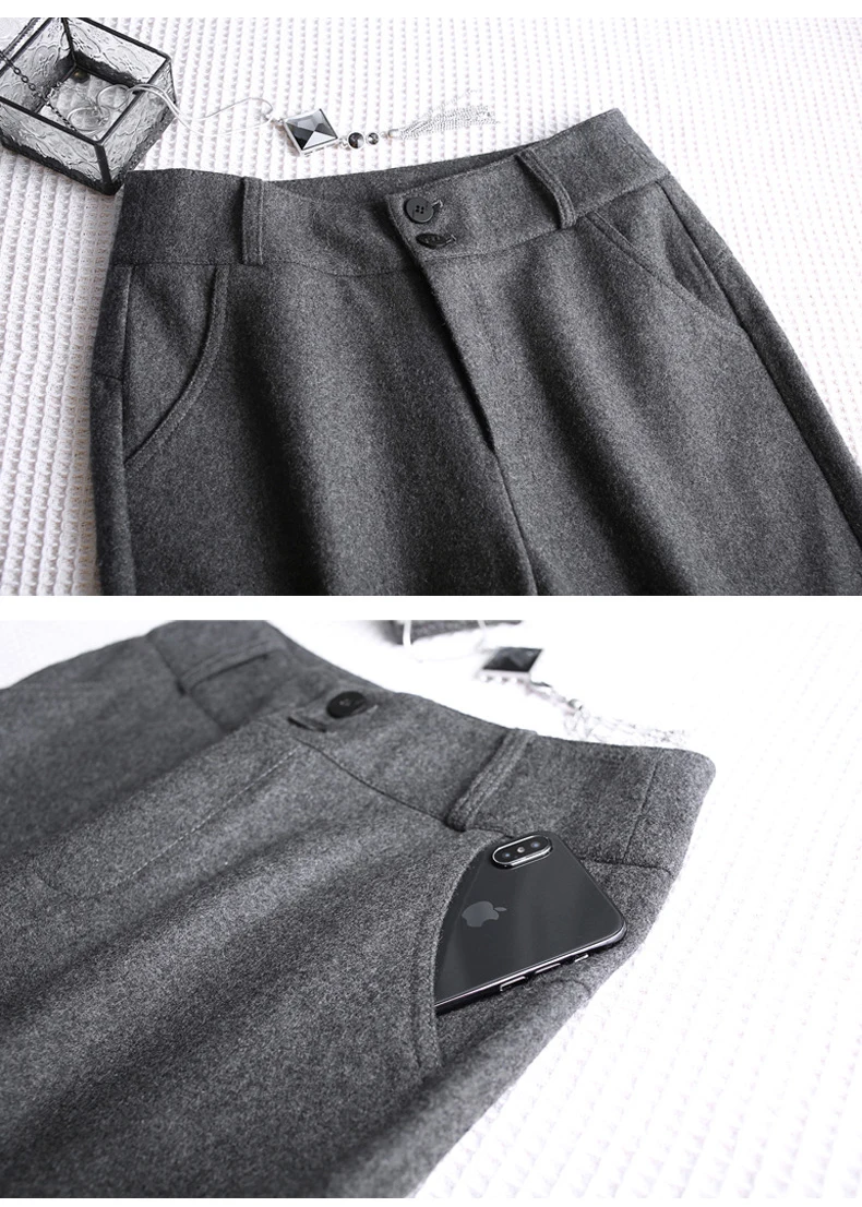 Женские шерстяные штаны для осени и зимы, шерстяные плотные однотонные штаны размера плюс, теплые серые черные деловые брюки для офиса, 6XL брендовые