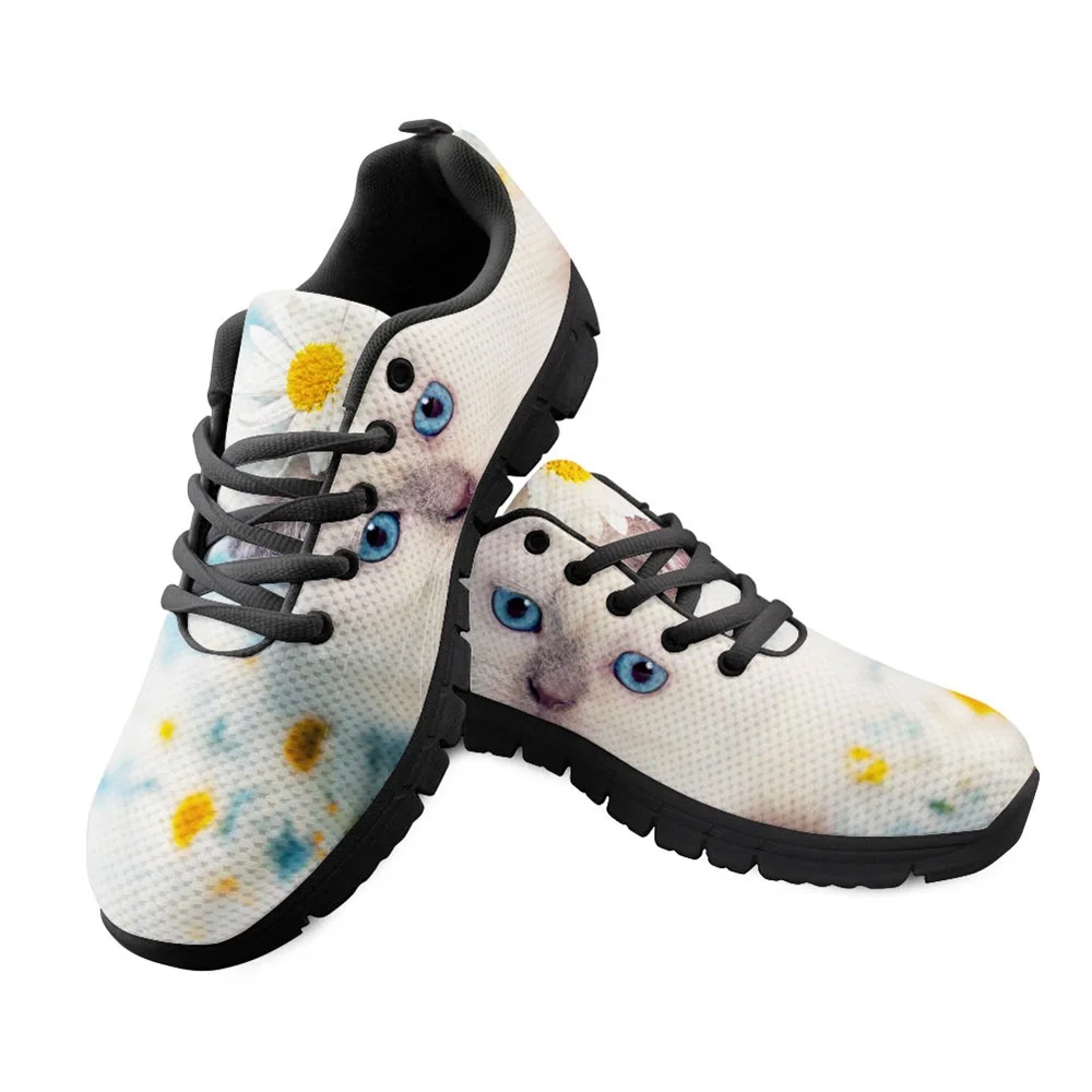 ThiKin Customized 3D Printed Women Leisure Shoes Vivid Cat Designs Girls Lace-up Casual Sneakers Breathable Spring Flats | Обувь