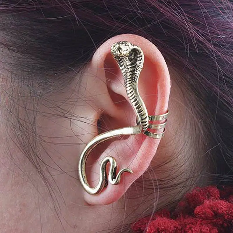 

New Fashion Punk Snake Clip Earring Exaggerated Vintage Silver Metal Snake Ear Cuff One Ear Clip On Earrings For Women