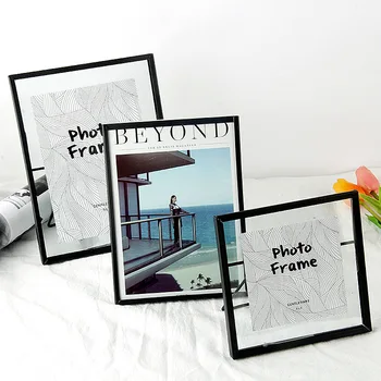 

Creative Black Metal & Glass Photo Frame Portrait Holder Freestanding DIY Photo Frame Home Decoration Gifts Love Letter Frame