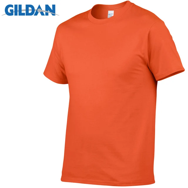 1 PCS Gildan Quality Men's Summer 100% Cotton T-Shirt Men Casual Short Sleeve O-Neck T Shirt Comfortable Solid Tops Tees Orange